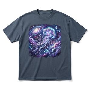 เสื้อยืดคอสมิกเจลลี่ฟิชกาแล็กซี่ |   เสื้อยืดผ้าฝ้ายเนื้อหนัก 240 GSM สีเทาชาร์โคลเข้ม พิมพ์ลายเนบิวลาอวกาศ - Product Image 1