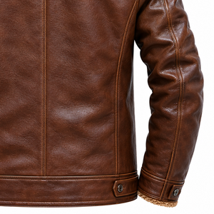 New Trendy Brown Fur Casual Winter Leather <b>Jacket</b> Fashion Men Warm Stylish Outdoor Premium <b>Slim</b> <b>Fit</b> Biker Coat Wholesale OEM ODM - Product Image 4
