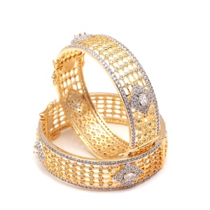 Traditional Indian CZ Kada <b>Bangle</b> 22K Gold Plated American Diamond <b>Bracelet</b> Bridal Party Wear Jewelry for Women - Product Image 1