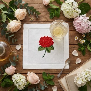 Square <b>Red</b> Floral Embroidered Cotton Cocktail <b>Napkins</b> Reusable Drink Coasters Hemstitch Elegant Table Accents for Dinner Party - Product Image 1