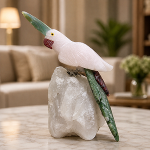 Figurine de perroquet sculptée et gravée en pierre semi-précieuse, sculpture d'oiseau, imitation antique, blanc et vert, artisanat décoratif Feng Shui - Product Image 2