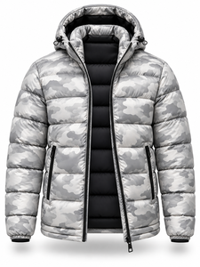 Men's Hooded Puffer <b>Jacket</b> Winter Waterproof Windproof Zipper Casual Regular Length Polyester Filling <b>Smart</b> Casual - Product Image 3