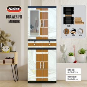 Multi function dual door <b>plastic</b> cabinet with mirror suitable for indoors and outdoors storage needs with vast storage space - Product Image 1