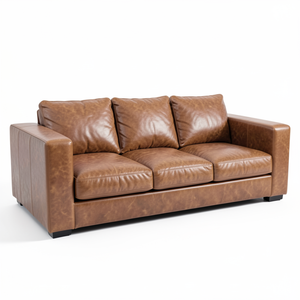 Sofá de interior contemporáneo hecho con cuero genuino de vaca, brazos cuadrados y estructura de madera para muebles de sala de estar. - Product Image 1