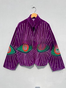 Handmade Purple <b>Velvet</b> <b>Jacket</b> for Women Luxury Boho Winter Coat Festive Party Wear Indian Handcrafted Embroidered <b>Velvet</b> Blazer - Product Image 1