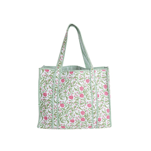 Bolso Tote Floral de Algodón Acolchado, Ecológico, Lavable, Reversible, Estilo Bohemio, Abierto por Arriba, para Todas las Temporadas, Hecho a Mano, para Compras y Playa - Product Image 4