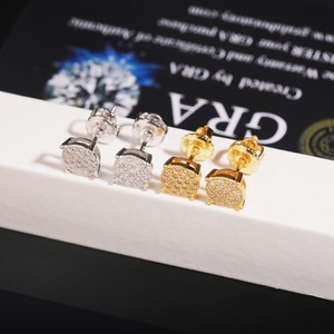 Boucles d'oreilles clous en argent sterling 925 avec moissanite, aspect diamant pavé rond, pour hommes et femmes, bijoux en gros - Product Image 3