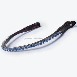 Elegante Hermosa Floral Cristales Redondos Piedras Diamante Bling Forma de Onda Negro Inglés Cuero ceja de caballo banda para brida - Product Image 3