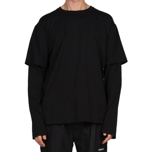 เสื้อยืดแขนยาวผู้ชายทรงโอเวอร์ไซส์ สีดำ ผ้าฝ้ายถัก สไตล์สตรีท คอกลม พิมพ์ลายแบบรีดร้อน - Product Image 3