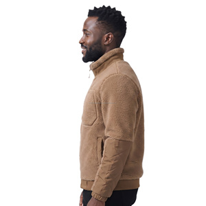Men's Brown Fleece <b>Jacket</b> MCATJKT1 Stand Collar <b>Zipper</b> Closure Casual Winter Warm Thick Sherpa Lining Front <b>Pocket</b> Regular ODM - Product Image 3