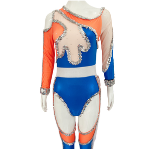 Uniforme de Porrista para Mujer Adulta, Diseño con Lentejuelas y Pedrería, Naranja y Azul, Traje de Spandex, Conjunto de Cosplay, Uniformes de Majarotte - Product Image 6
