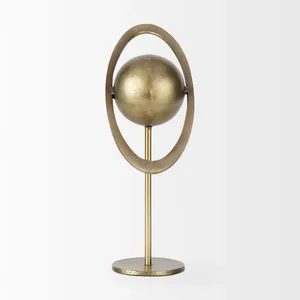 Figurine en aluminium plaqué or, orbe rond avec support anneau, décoration d'intérieur, style antique, finition polie, objet de collection - Product Image 3
