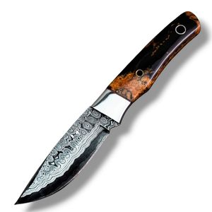 Cuchillos de caza decorativos de Damasco con hoja curva hecha a mano, mango de madera, empuñadura negra y pasadores de latón para equipo de camping al aire libre - Product Image 1