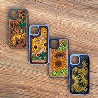 Nouveau étui de téléphone en cuir usiné élégant fait à la main personnalisé Vintage luxe haute qualité étui floral usiné pour IPhone 13/14/15