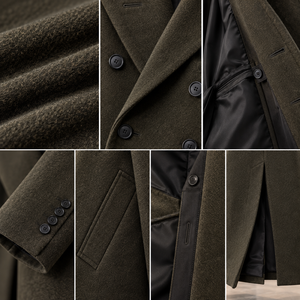 <b>Men's</b> Dark Olive Charcoal Oversized Wool Overcoat Double Breasted <b>Long</b> <b>Winter</b> <b>Coat</b> Heavyweight Fashion Outerwear - Product Image 6