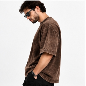 INDEX <b>Men's</b> Oversized Cotton T-Shirt O-Neck <b>Short</b> <b>Sleeve</b> Casual Washed Jersey Fit Regular Length Front Logo Pattern Print - Product Image 4