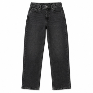 Jeans de Mezclilla Rectos de Cintura Alta para Mujer, Color Negro Lavado, Transpirables y Lavables, Talla XL - Product Image 1