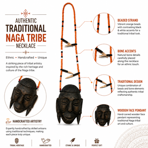 Handcrafted Natural Bead & Bone Bead <b>Necklace</b> with Wooden Tribal Face Pendant Boho <b>Statement</b> <b>Necklace</b> - Product Image 5