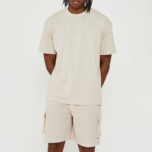 Ensemble T-shirt et short pour homme de haute qualité en coton biologique, T-shirt oversize à col rond et épaules tombantes, survêtement pour homme - Product Image 1