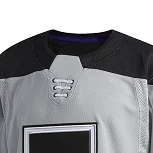 Maillot de hockey sur glace pour homme, gris et noir, en maille respirante, manches longues, fermeture à lacets, col rond, coupe classique, vêtements pour adultes - Product Image 4