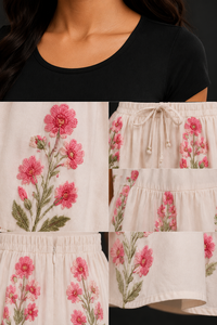 Women Bohemian Ball Gown Floral Cotton Floor-Length High Waist Tiered A-Line Casual Summer Beach <b>Skirt</b> - Product Image 5