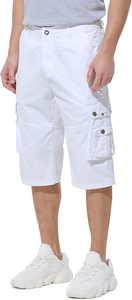 Men's <b>White</b> <b>Cargo</b> Shorts Solid Color Mid Waist Breathable Casual Style Bermuda Length Pockets Elastic Waist - Product Image 5