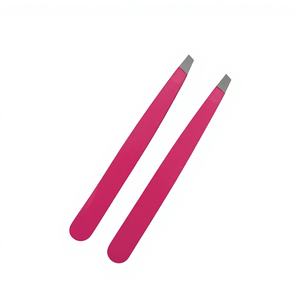 Pince à cils rose avec logo gratuit, en acier inoxydable biseauté, pour extensions de cils, fournitures professionnelles de beauté, outils OEM pour cils - Product Image 1