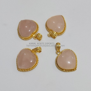 Pequeños Corazones Abultados de Cuarzo Rosa, Cristal Natural de 20-30mm, Colgante con Engaste de Bisel para Niños, Colgantes de Moda, Dijes con Temática de Amor - Product Image 1