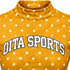 Orange Gold Polka Dot Women <b>Mock</b> <b>Neck</b> Short Sleeve T Shirt Slim Fit Printed Casual Stretch <b>Top</b> Fashion Summer Wear Wholesale - Product Image 3