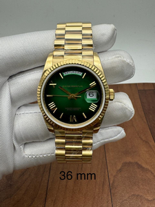 Montre vintage 36 mm en or jaune avec cadran vert soleil, lunette cannelée, saphir de haute qualité, mouvement mécanique ETA de luxe, style hip-hop - Product Image 3