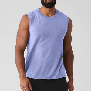 Men's <b>Red</b> Solid Color Mandarin Collar Sleeveless Knitted 100% Cotton Beaded Breathable <b>Tank</b> <b>Top</b> Casual Style - Product Image 3