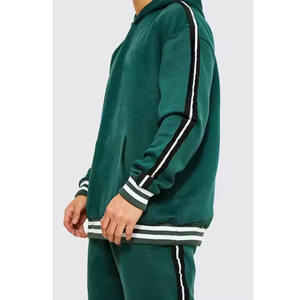 Survêtement à capuche vert foncé pour homme, manches longues, couleur unie, décontracté, respirant, en coton, coupe ample - Product Image 3