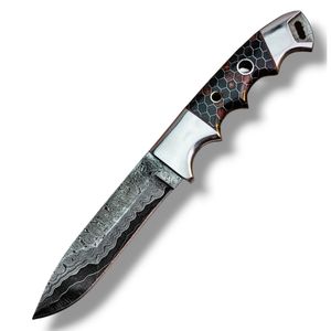Cuchillos de Caza Duraderos para Exteriores con Hoja de Acero con Patrón de Damasco y Mango Ergonómico de Madera Negra para Camping y Bushcraft - Product Image 1