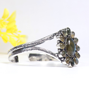 Pulsera de Plata de Ley 925 Hecha a Mano con Gemas, Diseño de Racimo, con Labradorita Natural, Brazalete de Diseñador, Superventas - Product Image 3