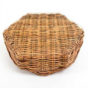 Mesa de Centro de Estilo Antiguo Tradicional Sakai, con Tapa de Ratán Tejido Natural, Muebles para Sala de Estar y Comedor - Product Image 1