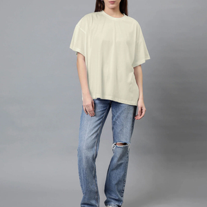 Camiseta de Verano para Mujer, Holgada, Transpirable, con Logotipo Personalizado, Tejido Liso Reforzado, 100% Algodón, OEM - Product Image 3