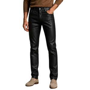 Pantalon en cuir slim fit à cinq poches pour homme et femme, pantalon blanc, noir, marron, jean en cuir skinny unisexe pour motard - Product Image 3