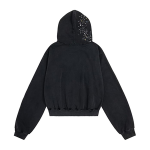 Sweat à capuche unisexe personnalisé avec lettres en strass, broderie de cristaux, style streetwear, coupe oversize, en polaire - Product Image 5