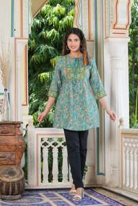 Floral & Geometrical Printed Cotton Anarkali <b>Kurti</b> Women's Summer Ethnic Casual Wear Quick Dry Sun Protection - Product Image 6