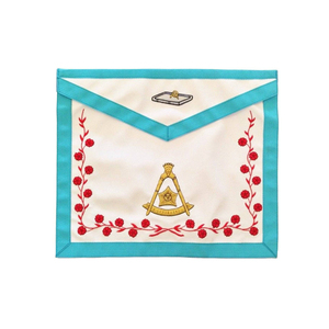 Tablier élégant à bordure turquoise pour Rite écossais, 14e degré, Régalia cérémonielle maçonnique avec tissu blanc et logo doré traditionnel - Product Image 1