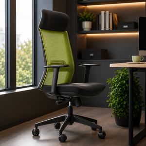 Chaise de bureau pivotante à dossier haut, ergonomique, en tissu maillé, avec cadre en plastique, design moderne et exécutif, réglable électriquement - Product Image 1
