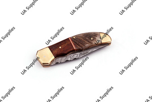 มีดพับเกรดอุตสาหกรรมด้ามจับหนังดามัสกัสแบบพับได้ทำด้วยมือทำจากเหล็ก - Product Image 5