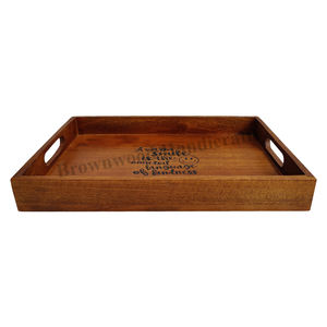 Plateau de service en bois écologique avec poignées Plateau décoratif de ferme Résistant à l'eau et aux aliments Plateaux en bois de manguier massif Utilisation décorative - Product Image 4