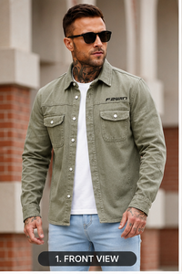F2WIN Men's Autumn Motorcycle Bomber <b>Denim</b> <b>Jacket</b> Windproof Waterproof Breathable Quick Dry Vintage Stone Wash <b>Custom</b> Fabric - Product Image 1