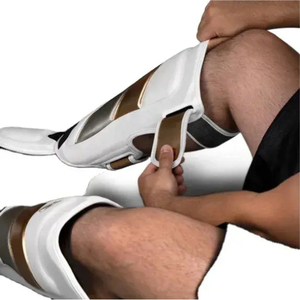 Protège-tibias de boxe les plus vendus, nouveau design, protection du cou-de-pied en cuir de vachette, couleur unie, protège-tibias MMA, vente en gros - Product Image 4