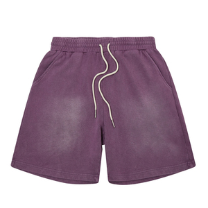 Shorts de survêtement pour hommes personnalisés, violet délavé soleil, en molleton bouclette épais, effet vintage, OEM vierge, style streetwear, décontracté, pour la gym - Product Image 2