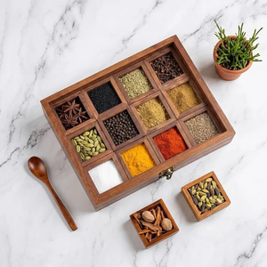 Caja de especias Masala hecha a mano de madera, caja de especias india con 12 compartimentos, decoración de cocina - Product Image 4