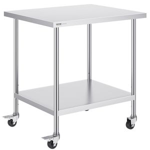 Tavolo da Lavoro in Acciaio Inox Resistente 30 X 18 X 38 Pollici, 4 Ruote, 3 Livelli di Altezza Regolabili, per Cucine Commerciali e Fabbricazioni in Acciaio - Product Image 1