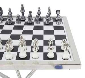 Mesa de Ajedrez Moderna con Cubierta de Vidrio Espejado y Estructura Metálica para Muebles de Sala de Estar - Product Image 5