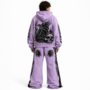 Unisex Acid Wash <b>Yellow</b> Hooded <b>Tracksuit</b> Full Sleeve Regular Fit Casual Winter Solid Color 100% Cotton Elastic Waist Pants Side - Product Image 5